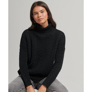 pull torsadé à épaules tombantes et col roulé