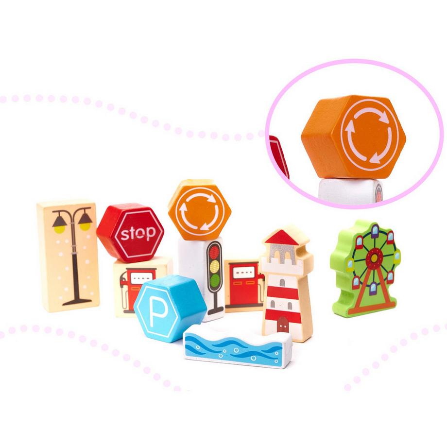 Gameloot  Bunte Holzklötze und Städtepuzzle - 120 Teile 