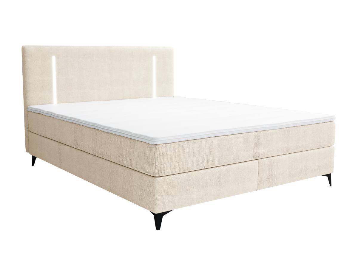 Image of Boxspringbett komplett - Kopfteil mit LED-Beleuchtung + Lattenrost + Matratze + Topper - 180 x 200 cm - Stoff - Beige - ONO von YSMÉE Boxspringbett komplett - Kopfteil mit LED-Beleuchtung + Lattenrost + Matratze + Topper - 180 x 200 cm - Stoff - Beige - O