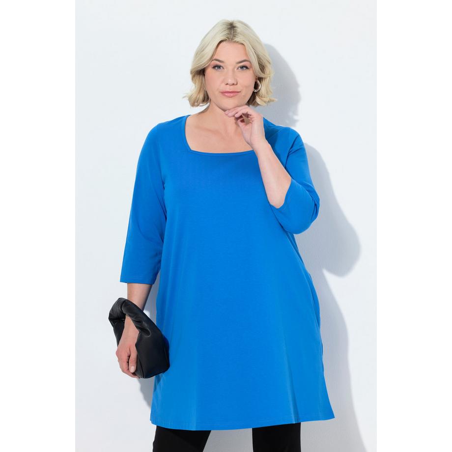 Ulla Popken T-shirt long Col Carré Manches 3/4 Coupe Évasée  