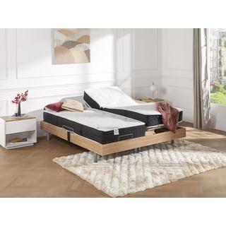 Vente-unique Lit électrique relaxation tout plots matelas ressorts ensachés mémoire forme PHANES de DREAMEA moteurs OKIN Chêne  