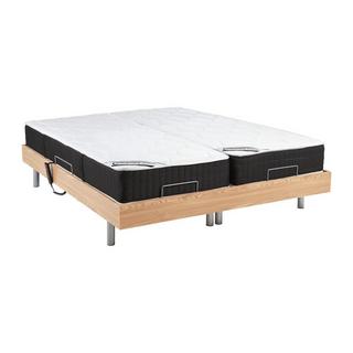 Vente-unique Lit électrique relaxation tout plots matelas ressorts ensachés mémoire forme PHANES de DREAMEA moteurs OKIN Chêne  