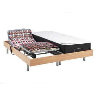 Vente-unique Lit électrique relaxation tout plots matelas ressorts ensachés mémoire forme PHANES de DREAMEA moteurs OKIN Chêne  