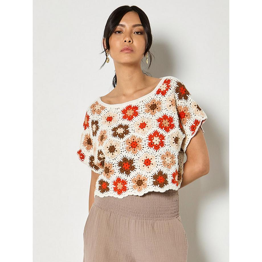 APRICOT Top Crochet Fleurs Hexagonales  