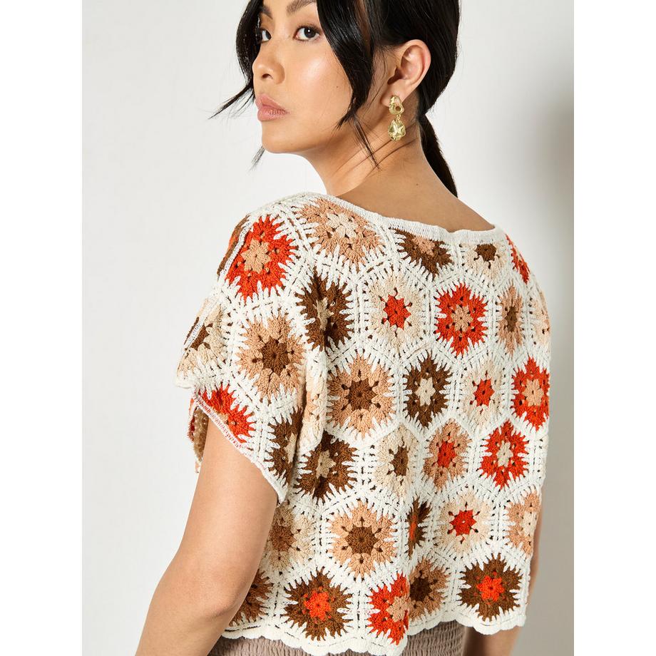 APRICOT Top Crochet Fleurs Hexagonales  