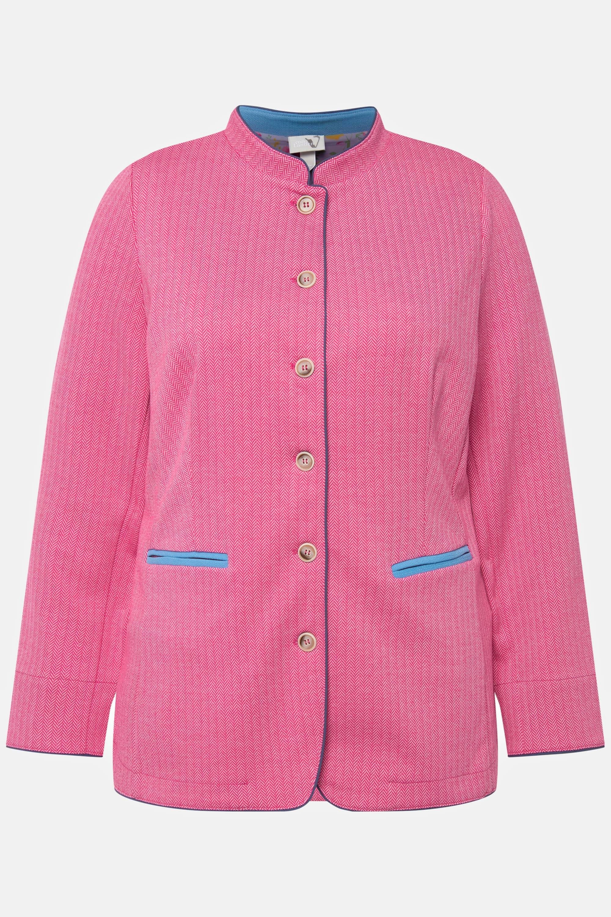 Ulla Popken Giacca Janker Motivo Spina di Pesce Collo Alto Contrasti di Colore  