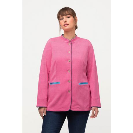 Ulla Popken Giacca Janker Motivo Spina di Pesce Collo Alto Contrasti di Colore  