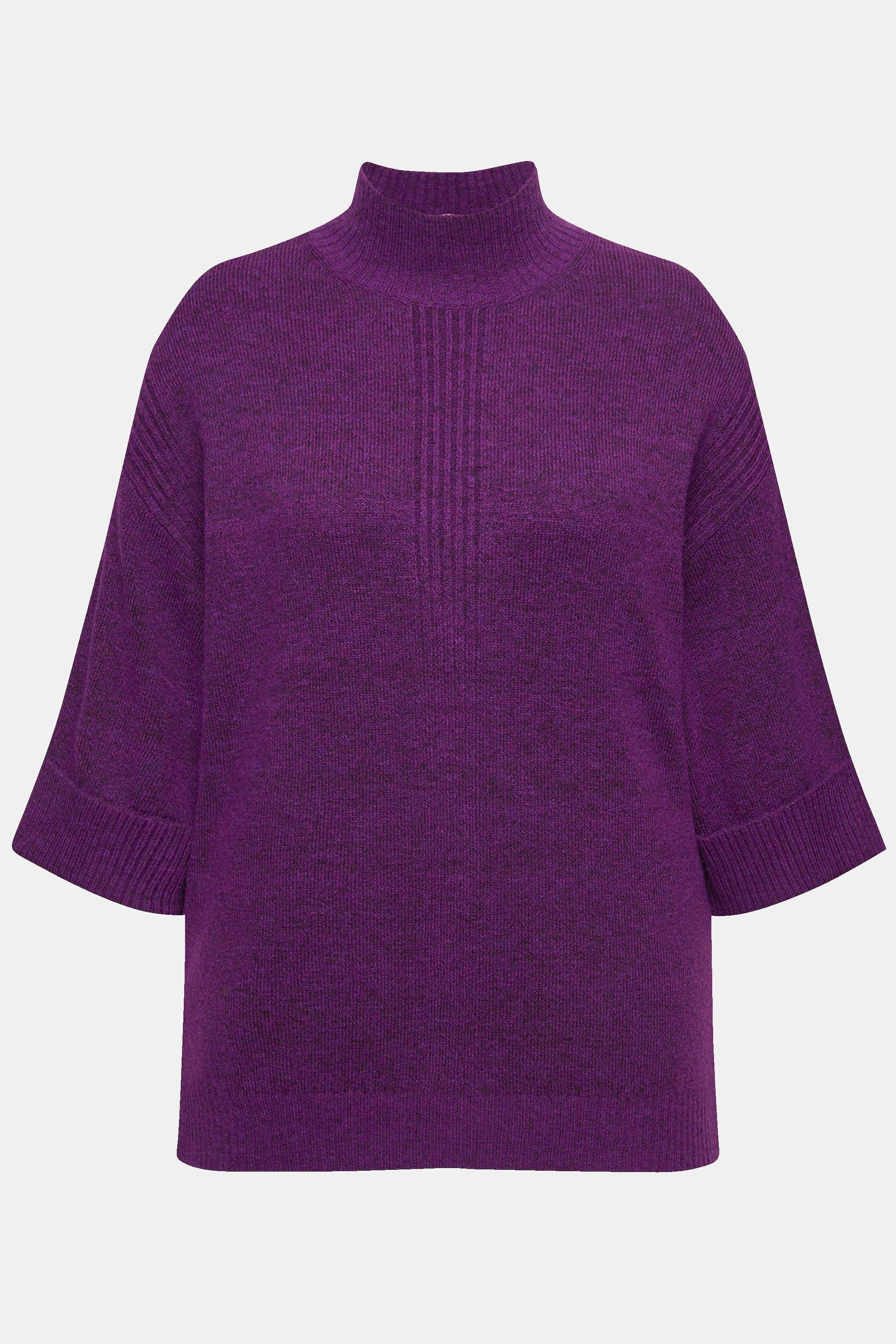 Ulla Popken  Pullover, Rippeinsätze, Stehkragen, 3/4-Arm 