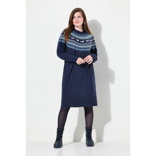 Ulla Popken  Abito di maglia in stile norvegese con cane, taglio oversize, scollo a girocollo e maniche lunghe 