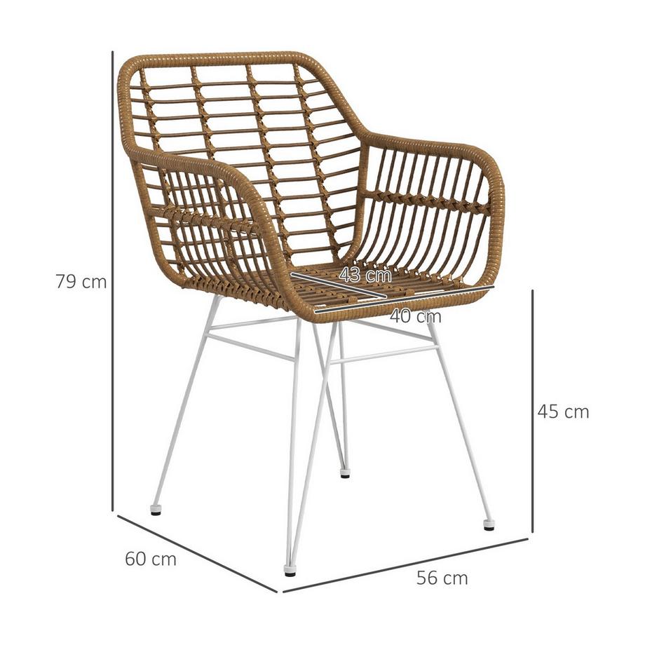 Northio 2er Set Rattan Stuhl Esszimmer, Belastbarkeit 120 kg, ergonomisch, mit Rückenlehne, Stahlbeine, im Boho-Stil, 56 x 60 x 79 cm, Natur  
