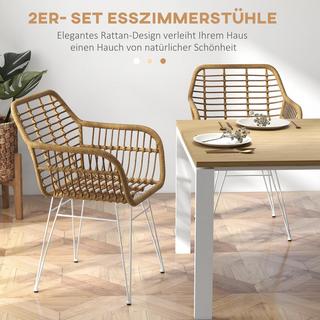 Northio Lot de 2 chaises de salle à manger en rotin, capacité de charge 120 kg, ergonomiques, avec dossier, pieds en acier, style bohème, 56 x 60 x 79 cm, naturel  