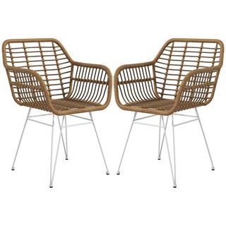 Northio Lot de 2 chaises de salle à manger en rotin, capacité de charge 120 kg, ergonomiques, avec dossier, pieds en acier, style bohème, 56 x 60 x 79 cm, naturel  