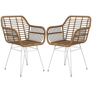 2er Set Rattan Stuhl Esszimmer, Belastbarkeit 120 kg, ergonomisch, mit Rückenlehne, Stahlbeine, im Boho-Stil, 56 x 60 x 79 cm, Natur