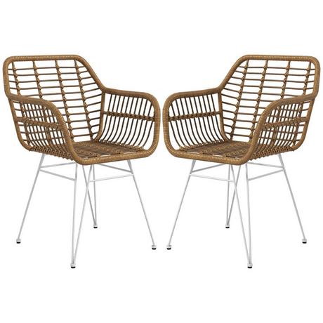 Northio Lot de 2 chaises de salle à manger en rotin, capacité de charge 120 kg, ergonomiques, avec dossier, pieds en acier, style bohème, 56 x 60 x 79 cm, naturel  