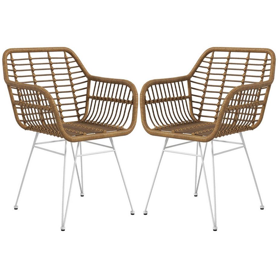 2er Set Rattan Stuhl Esszimmer, Belastbarkeit 120 kg, ergonomisch, mit Rückenlehne, Stahlbeine, im Boho-Stil, 56 x 60 x 79 cm, Natur
