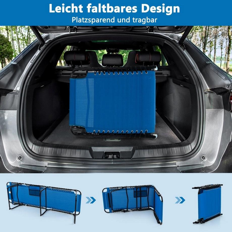 B2X Sonnenliege mit Kopfstütze und Seitentasche klappbare Gartenliege mit Verstellbarer Rückenlehne Marineblau  