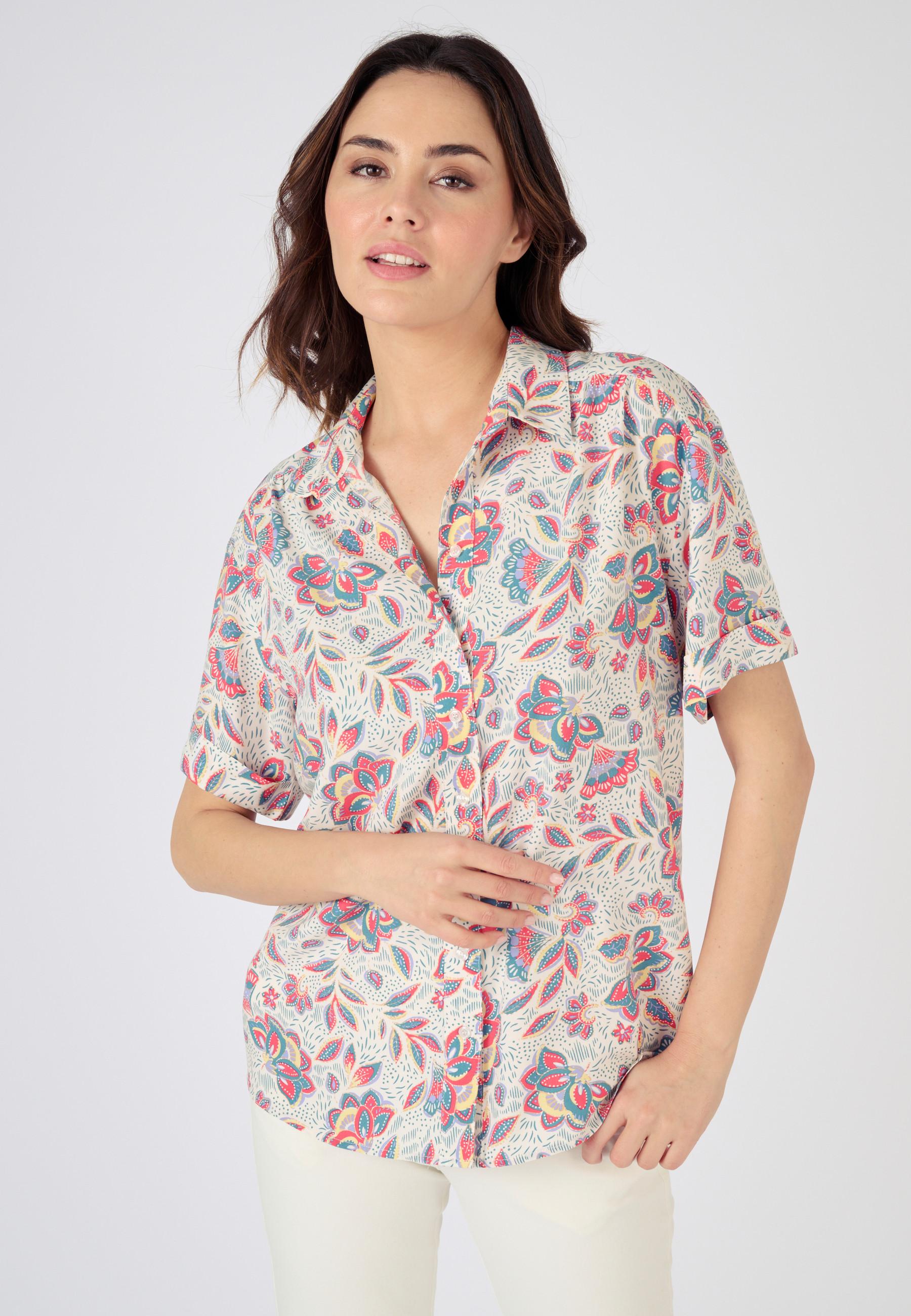 Image of Gemusterte Bluse Mit Ärmeln Mit Umschlag Climatyl Damen Weiss 42