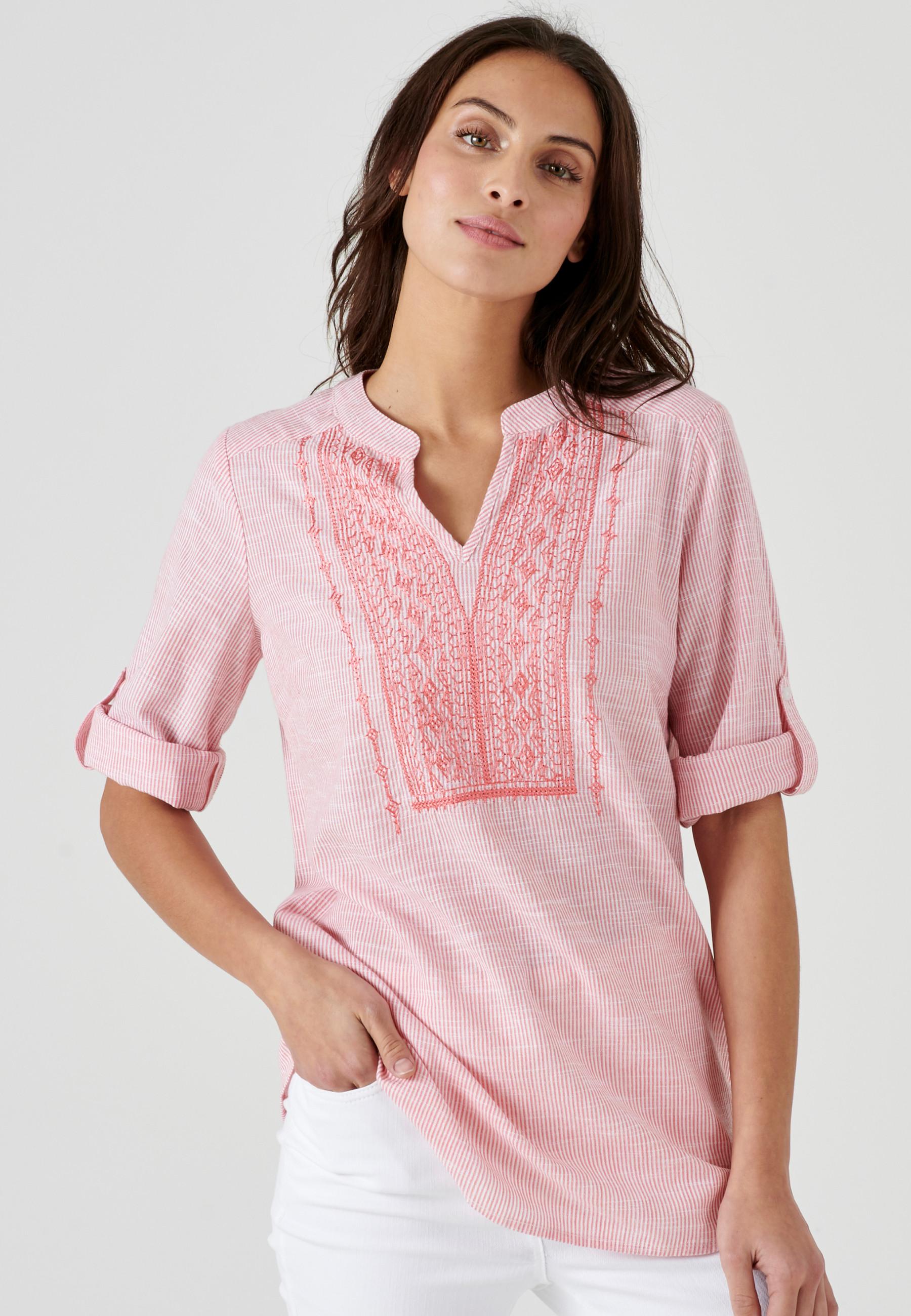 Image of Bluse Aus Reiner Baumwolle Mit Schmalen Streifen. Damen Rosa 42