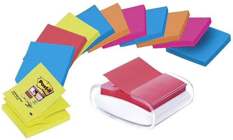 Post it POST-IT Super Sticky Dispenser 76x76mm PRO-W12N 5 Farben 12x90 Blatt  