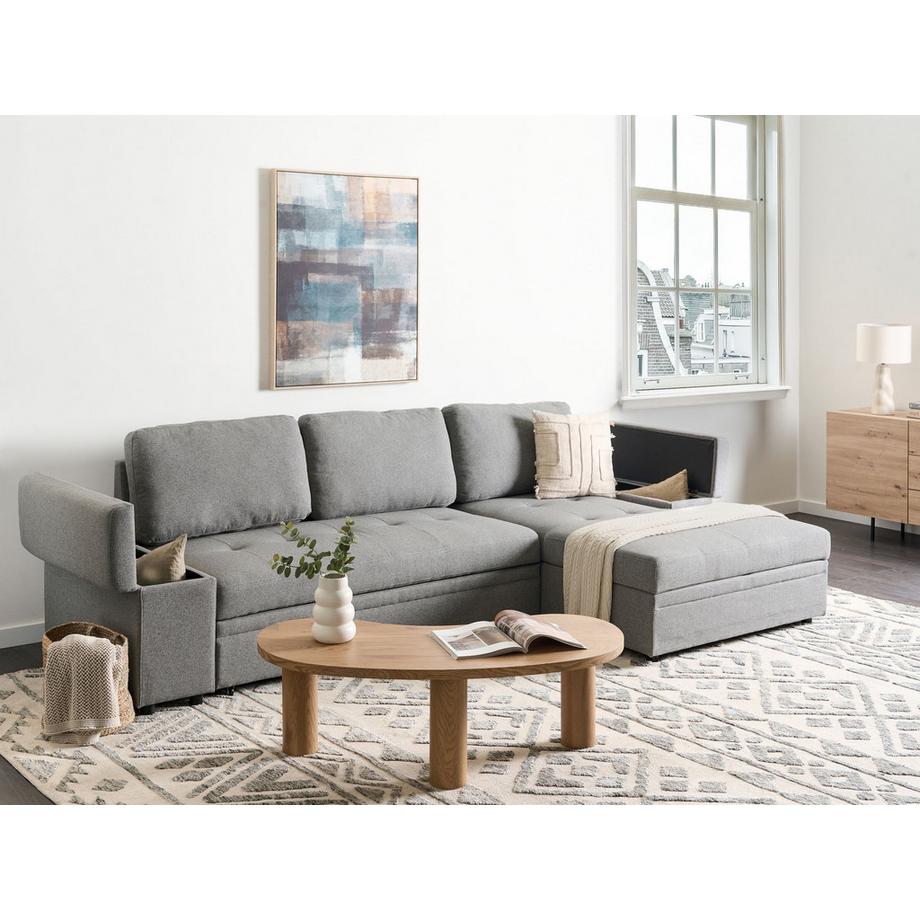 Beliani Linksseitiges Ecksofa aus Kunstleinen Minimalistisch HRISEY  