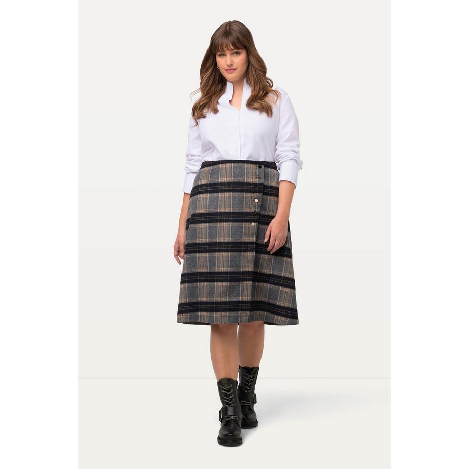 Ulla Popken Jupe Portefeuille Tyrolien Ligne A Motif Carreaux Boutons Fantaisie  