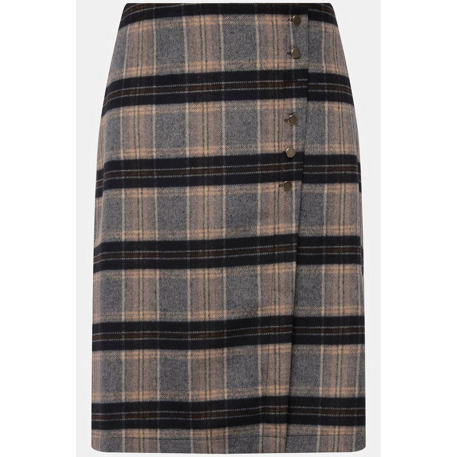 Ulla Popken Jupe Portefeuille Tyrolien Ligne A Motif Carreaux Boutons Fantaisie  