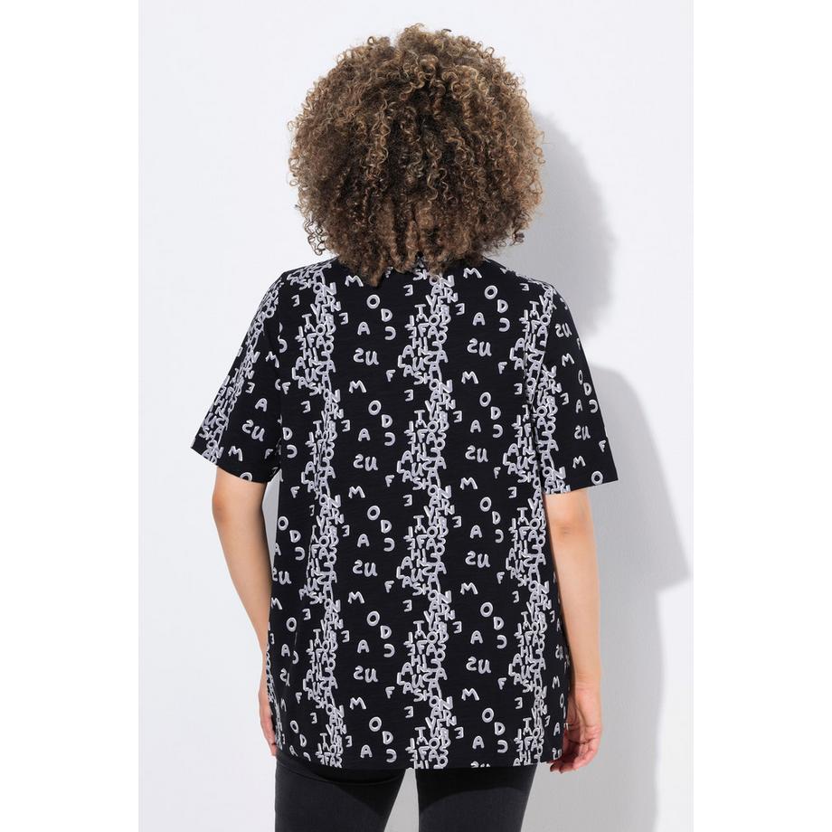 Ulla Popken A-Linie Buchstaben Print V-Ausschnitt Halbarm T-Shirt  