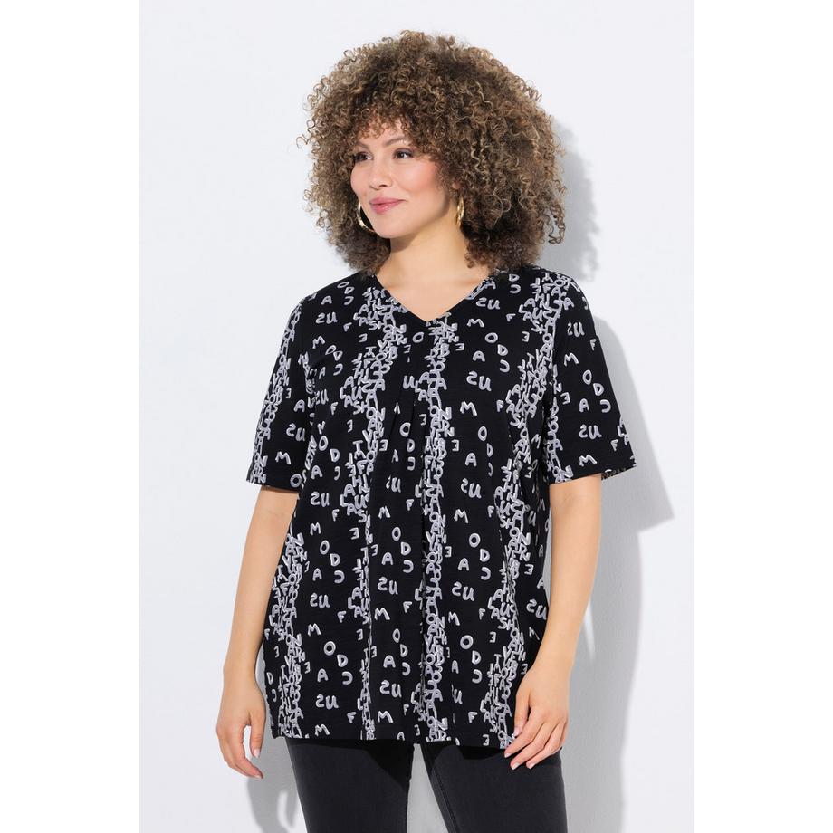 Ulla Popken A-Linie Buchstaben Print V-Ausschnitt Halbarm T-Shirt  