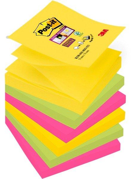 Post-It POST-IT Block Super Sticky Z-Notes R3306SSR 5-farbig, 6x90 Blatt 76x76mm  