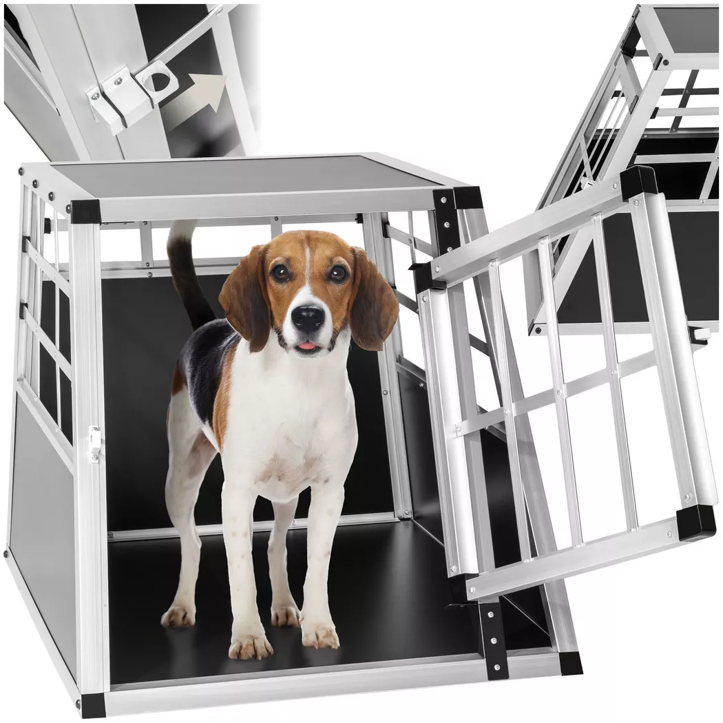 tectake® Hundetransportbox single, mit gerader Rückwand, verschließbare Gittertür, mit schützenden Kunststoffecken