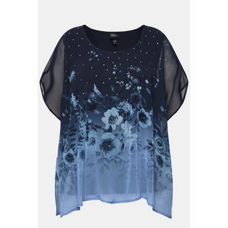 Ulla Popken  Blusa di chiffon a doppio strato con fiori, scollo rotondo e mezze maniche 