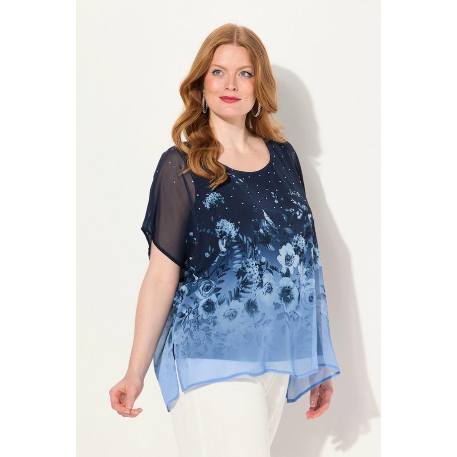 Ulla Popken Oversized Chiffon Blusenshirt mit Blüte  