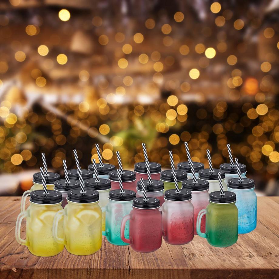 B2X  Bunte Trinkgläser mit Deckel 20er Set 