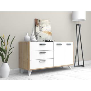 Vente-unique  Sideboard mit 2 Türen & 3 Schubladen - Weiß & Holzfarben - NAELY 