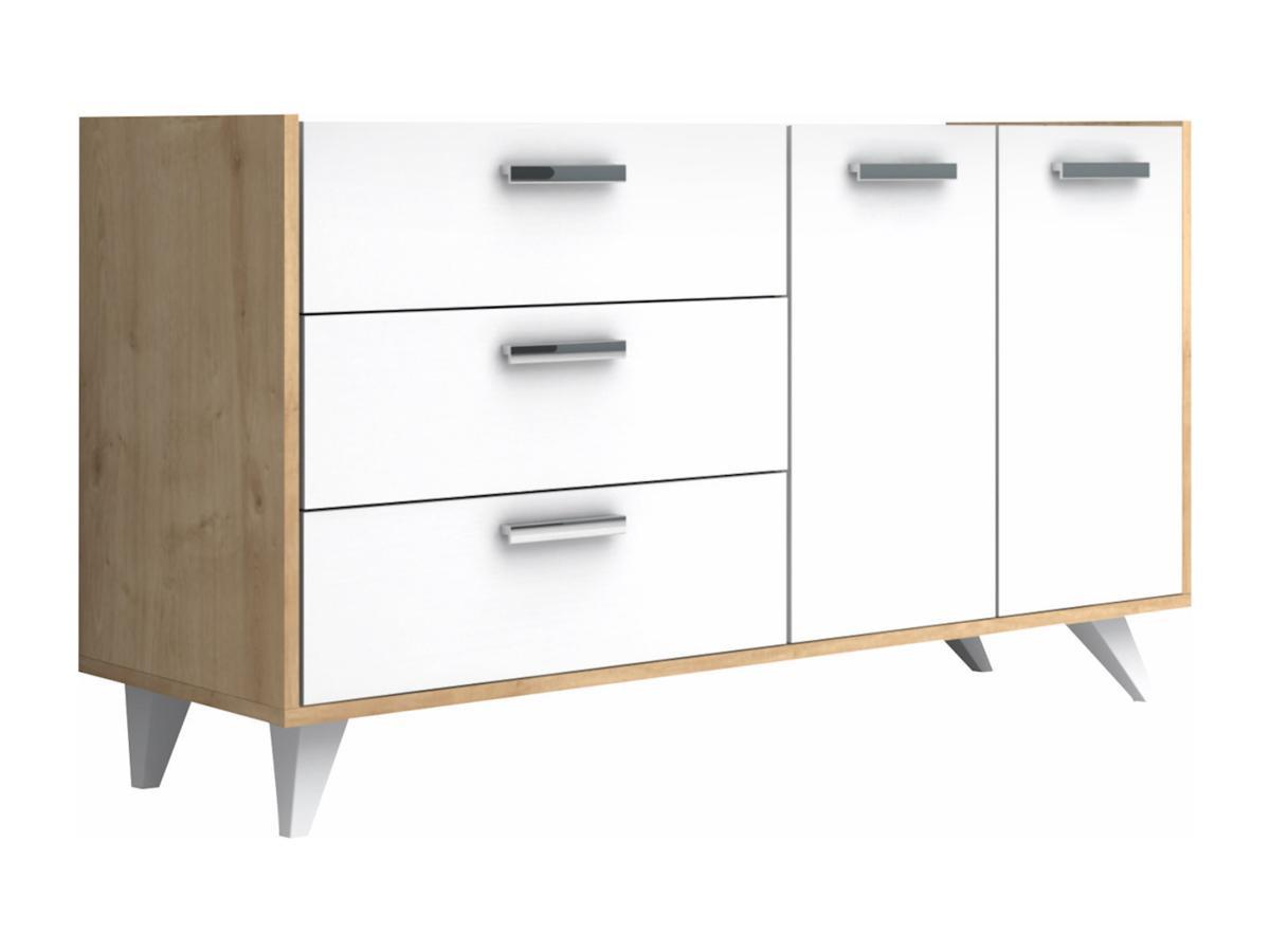 Vente-unique  Sideboard mit 2 Türen & 3 Schubladen - Weiß & Holzfarben - NAELY 