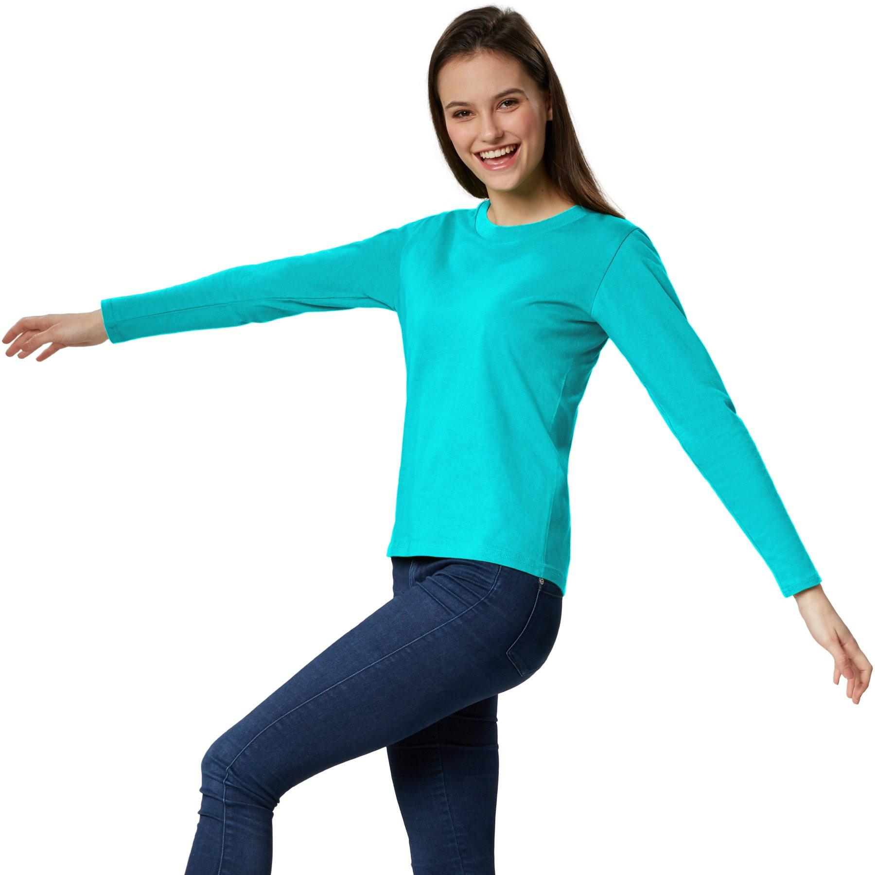 Image of Langarm-shirt Frauen Damen Türkisblau XL