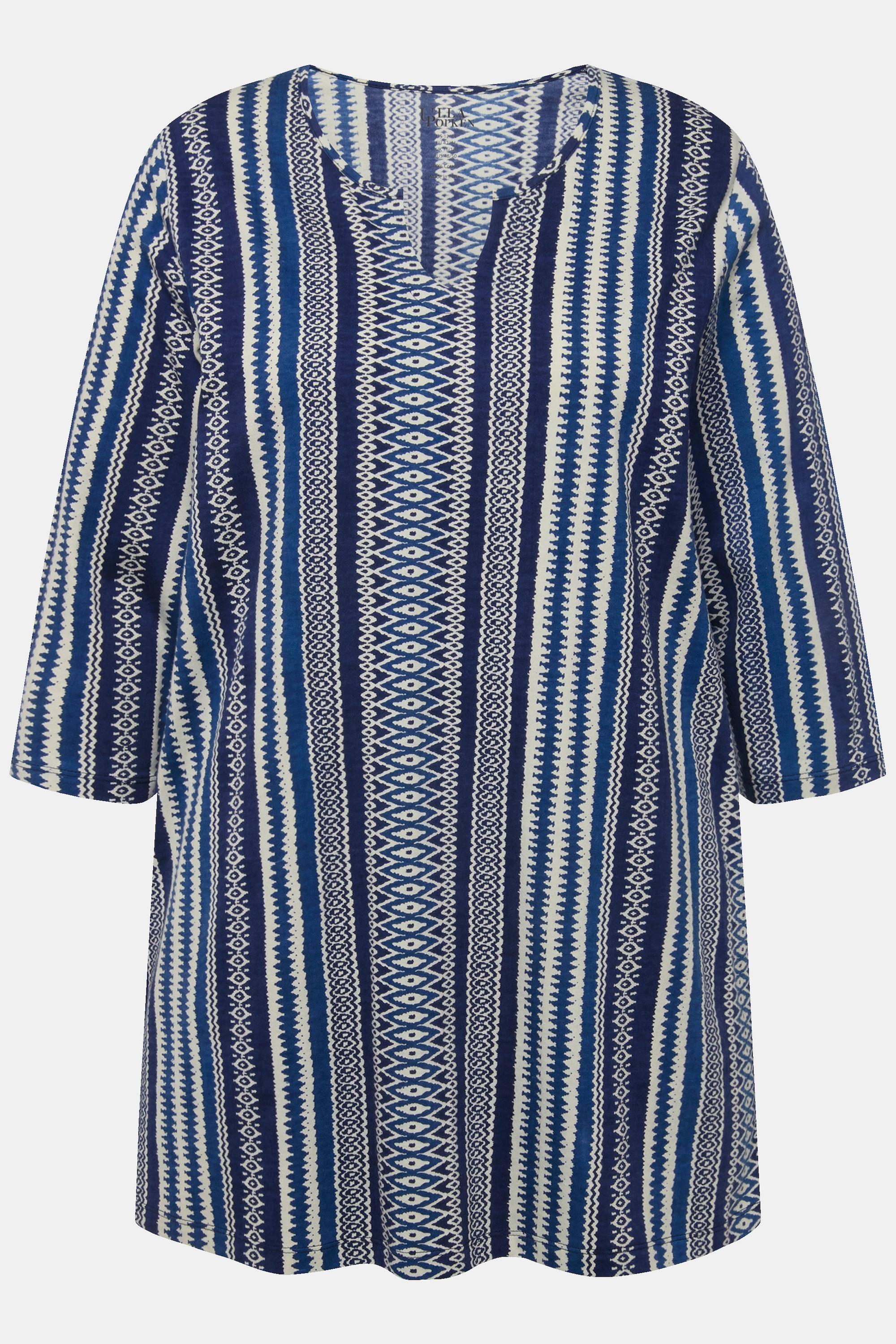 Ulla Popken Maglia lunga a righe scollo a tunica maniche 3/4  