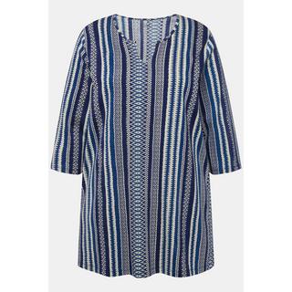 Ulla Popken Maglia lunga a righe scollo a tunica maniche 3/4  