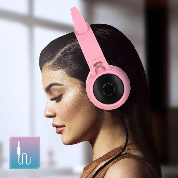 Avizar  Casque Audio Design Chat Rose 