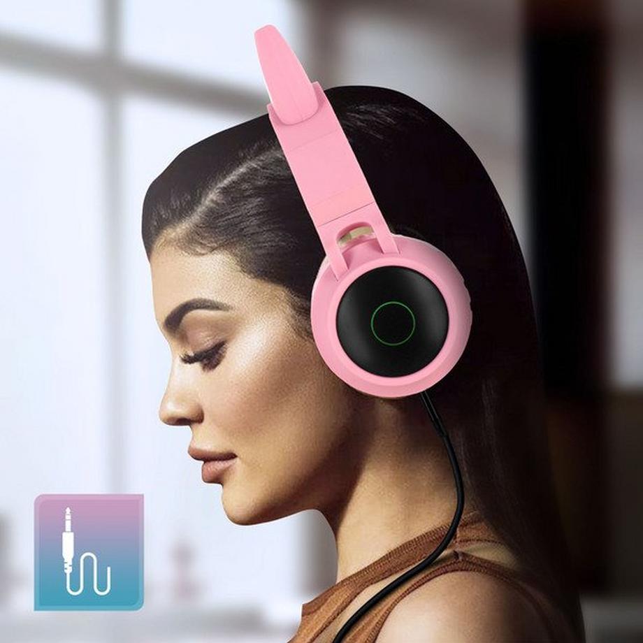 Avizar  Katzenohren Bluetooth Kopfhörer Rosa 