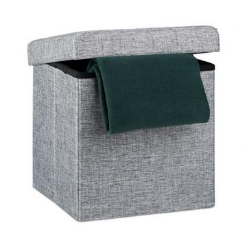 Tabouret pliable avec rangement en tissu lin