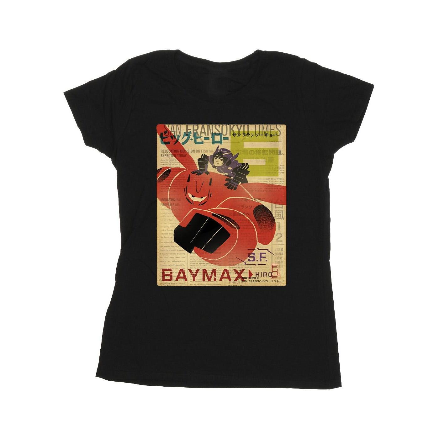 Image of Big Hero 6 Baymax Flying Baymax Newspaper Tshirt Damen Schwarz XXL