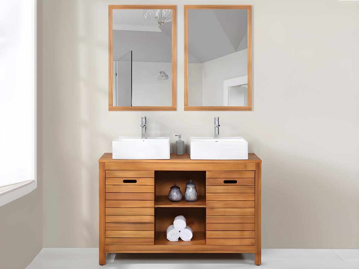 Vente-unique Miroir rectangle avec contour en bois d'acacia - 90 x 60 cm -  SEPANG  