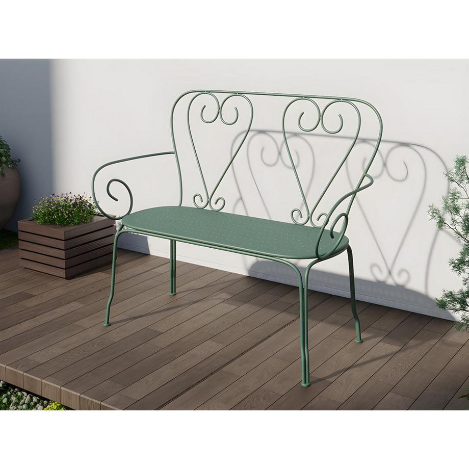 Vente-unique Gartenbank Herzkönigin - Metall in Eisenoptik - Grün - GUERMANTES von MYLIA  