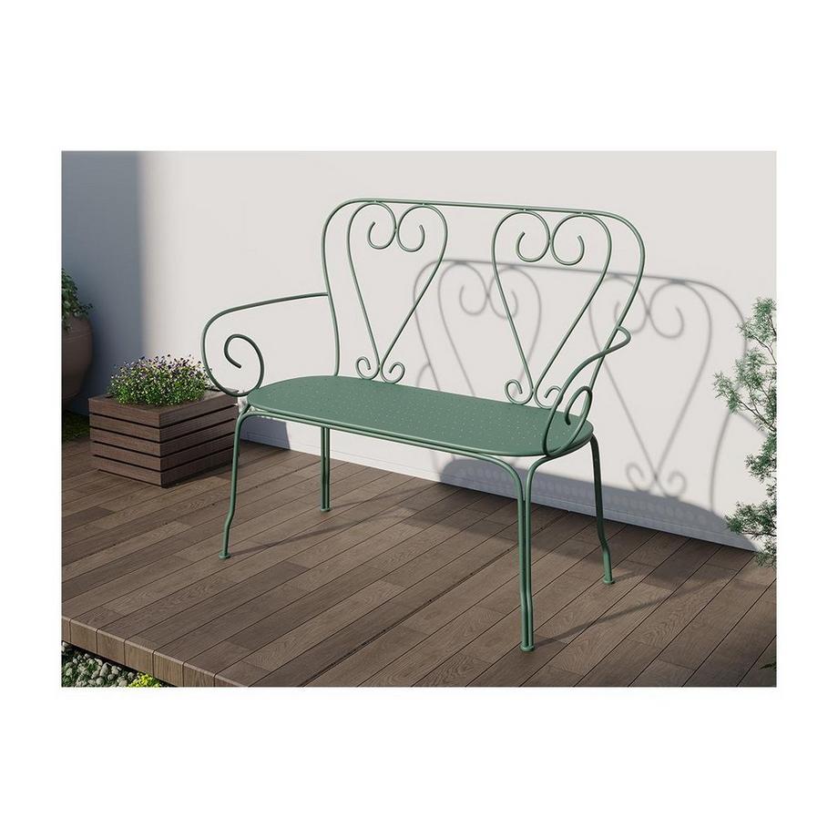Vente-unique Gartenbank Herzkönigin - Metall in Eisenoptik - Grün - GUERMANTES von MYLIA  