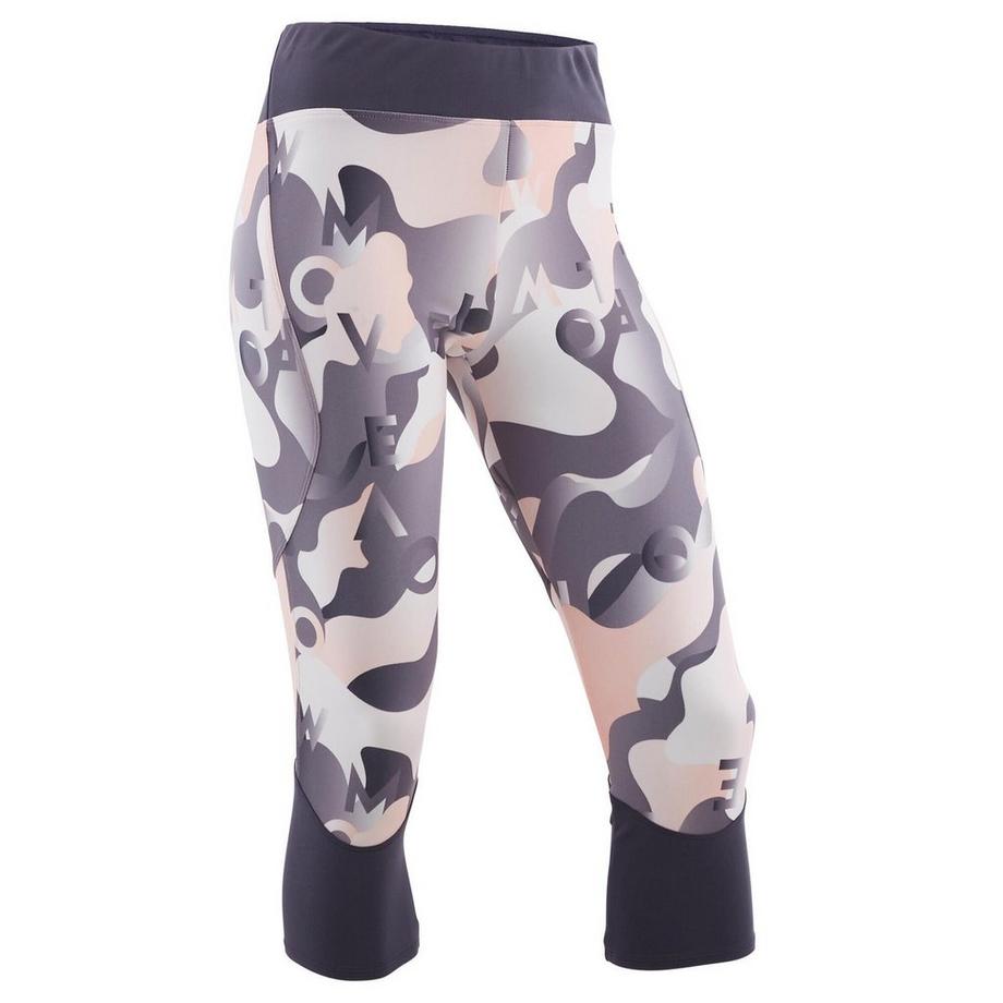DOMYOS  3/4-Leggings atmungsaktiv Synthetik S500 Gym Kinder grau mit Print 