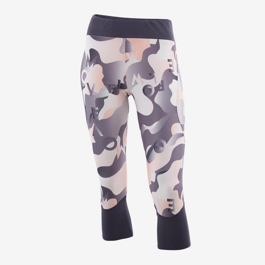 DOMYOS  3/4-Leggings atmungsaktiv Synthetik S500 Gym Kinder grau mit Print 