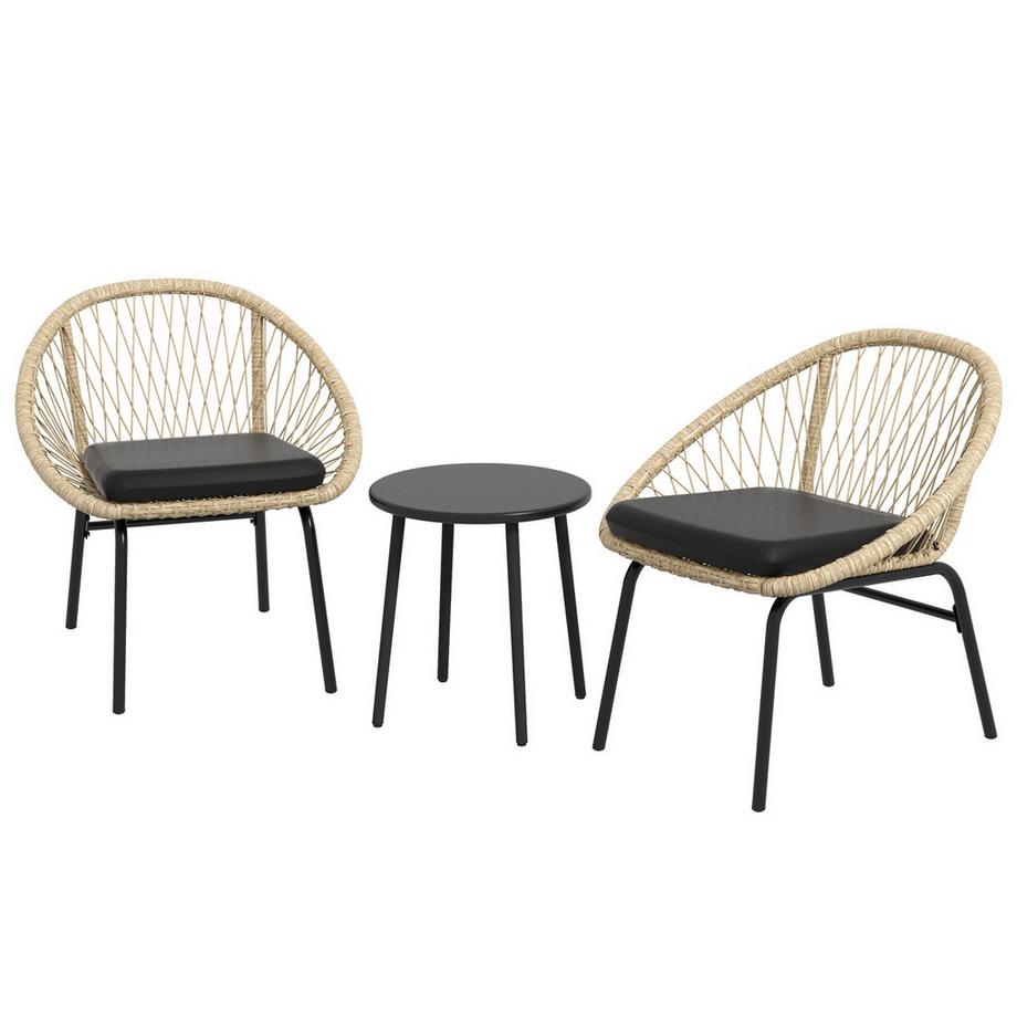 Northio 3-Tlg. Rattan Gartenmöbel-Set, Balkonmöbel-Set Mit Couchtisch, 2 Stühlen, Sitzgarnitur Mit Kissen, Polyester, Gelb  