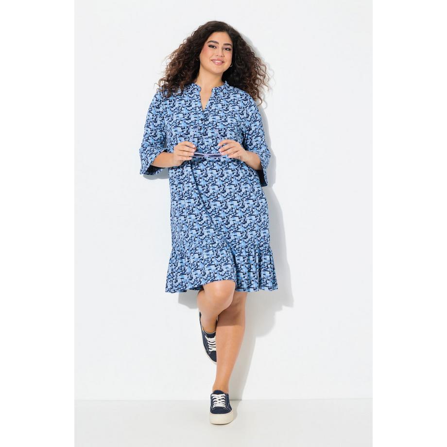 Ulla Popken Jerseykleid A-Linie Tunika-Ausschnitt 3/4-Arm  