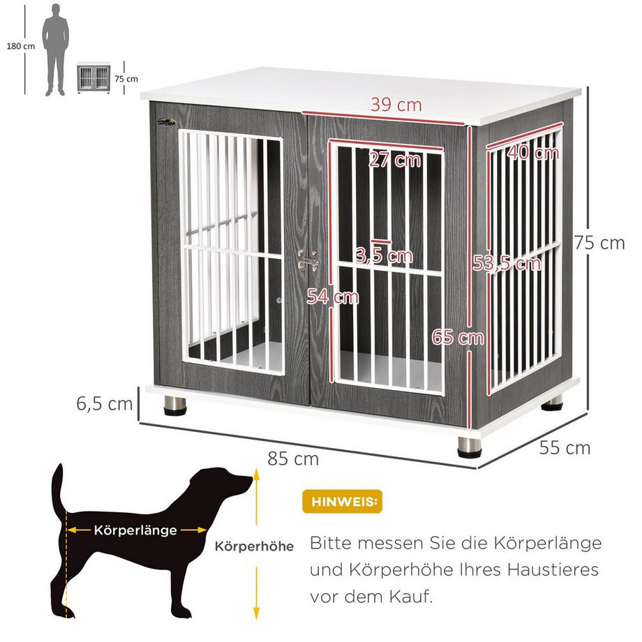 Northio  Niche De Transport En Bois Pour Chien Avec Plateau De Table Et Coussin, Cage Pour Petits Animaux, Table D'Appoint, Gris + Blanc, 85 X 55 X 75 Cm 